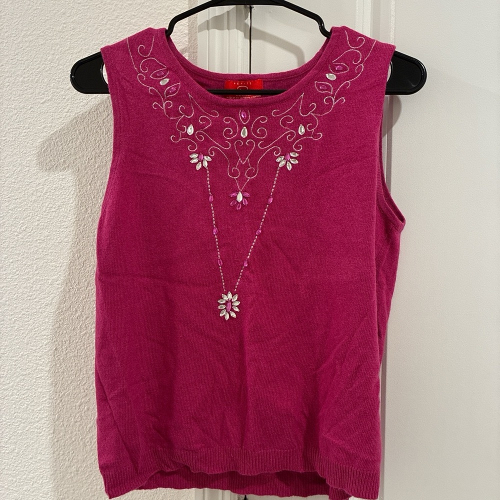 Oscar de la Renta Women’s Petite Beaded Silk Blend knit top